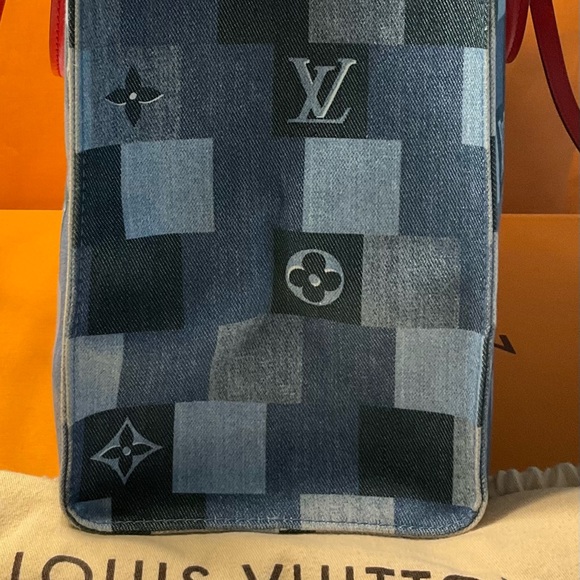 Authentic Louis Vuitton Limited Edition Denim Patchwork Rouge On The Go Tote GM - Picture 3 of 11